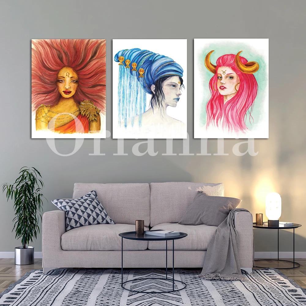 Zodiac Girl Astrology Leo Taurus Pisces Libra Virgo Cancer Scorpio Capricorn Gemini Aries Sagittarius Aquarius Prints Posters