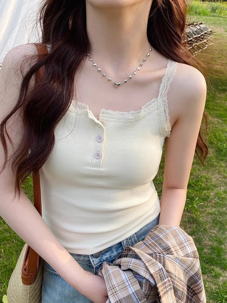 Crop Top met kanten rand Dames Slim Fit ort Svel T-shirt Faionable Innerwear Bovenkleding Zomer Trendy katoenmix