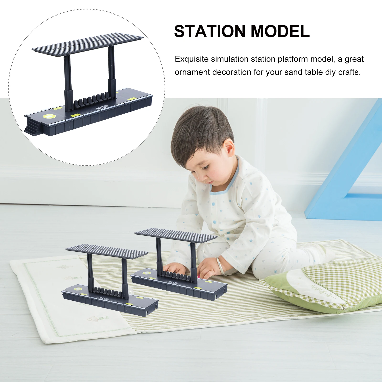 

2pcs Simulation Station Platform Plastic Railway Train Building For Kids Diy Crafts Pretend Play Non-Remote Control