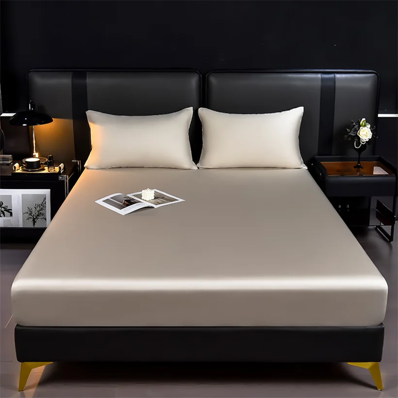 Natural Mulberry Silk Bed Fitted Sheet Deep Pocket Silk Mattress Cover with Elastic Band Luxury Bedding Sheets Customized Size