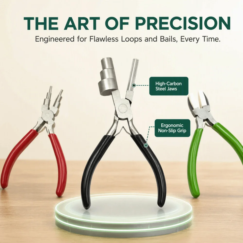 Stainless Steel Bail Making Pliers Multifunctional Multi-Size Jewelry Pliers 3 Barrels Nylon Jaws Large Wire Looping Pliers