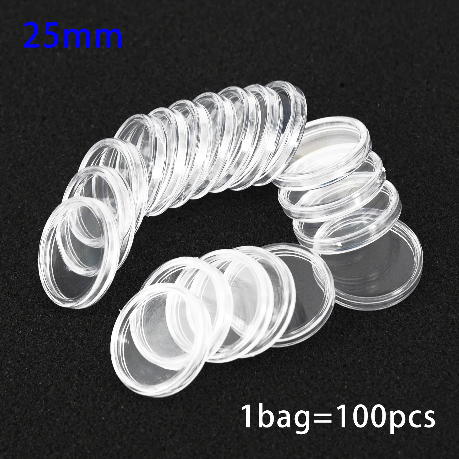 100pcs Transparent Round Coin Capsules 25mm Diameter Plastic Coin Holders for Organizing and Protecting Tokens and Badges