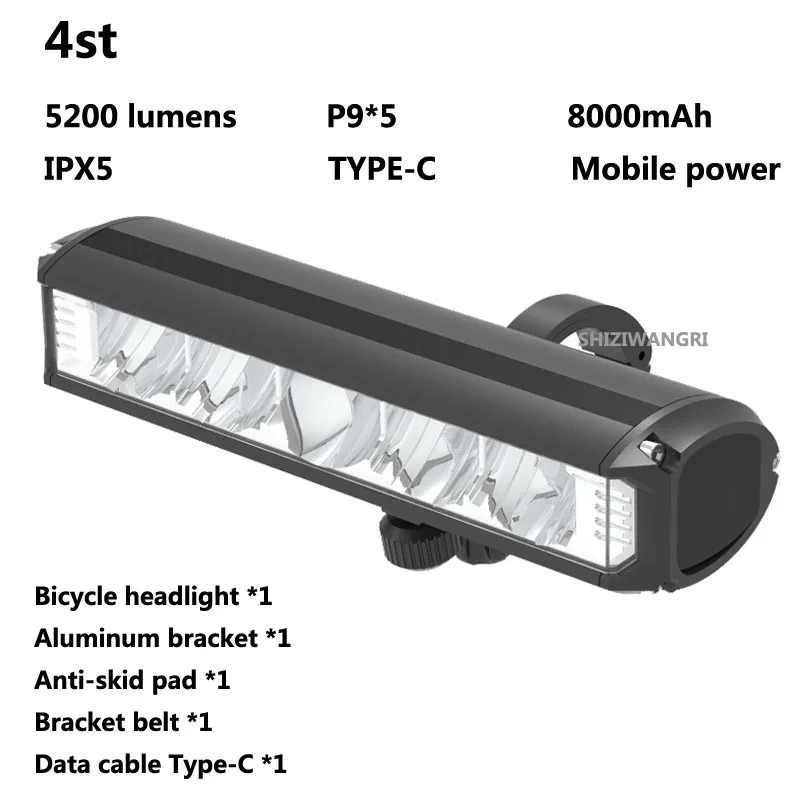 2022 NEW 5P90 Bike Light USB Rechargeable 10000mAh Battery LED Bicycle Light Headlight MTB IPX6 Waterproof Flashlight Front Lamp