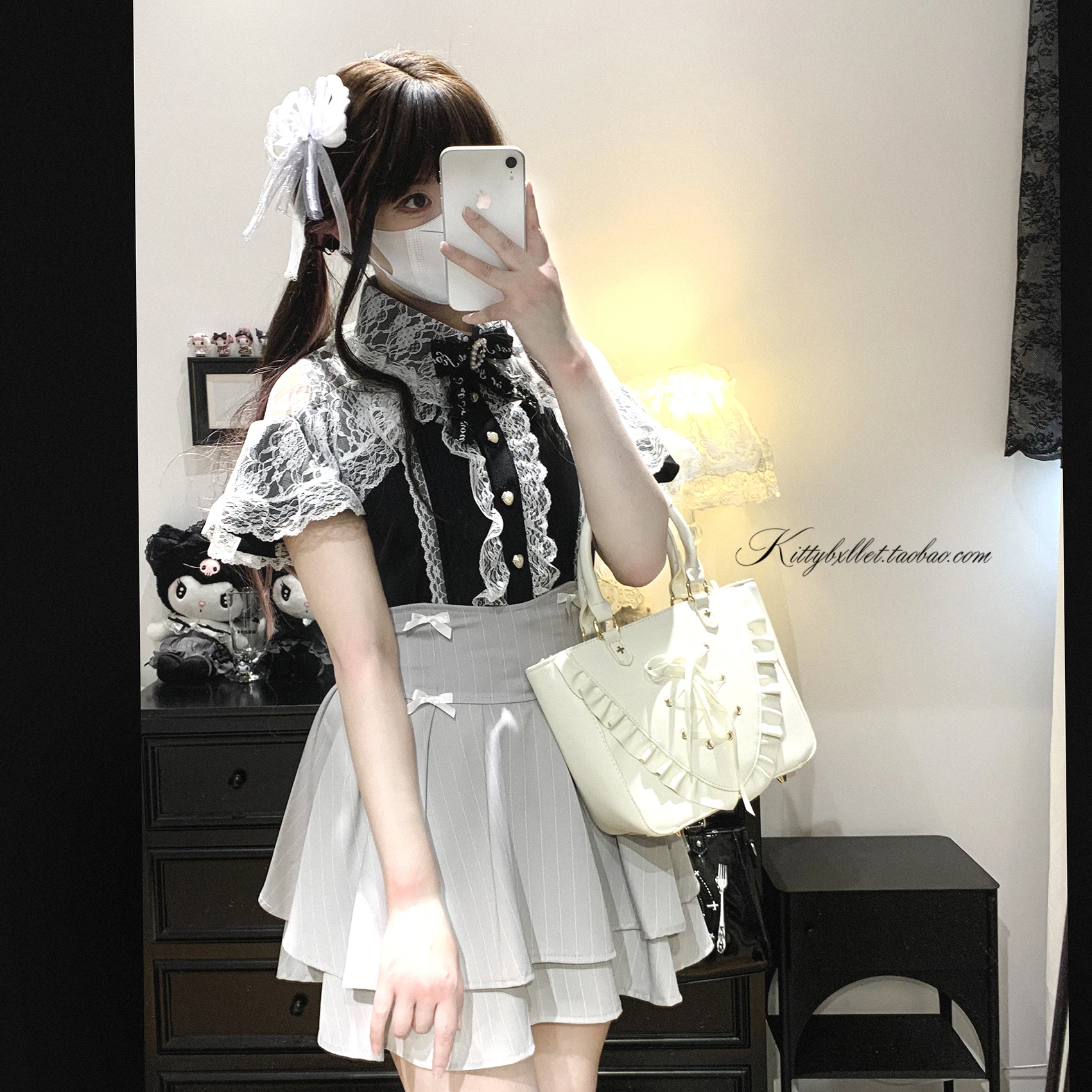 Sweet Lace Short Sleeve Top Mine Mass Production Lace Bucket Short Sleeve Shirt Japanese Lolita Lapel Single Breasted Top