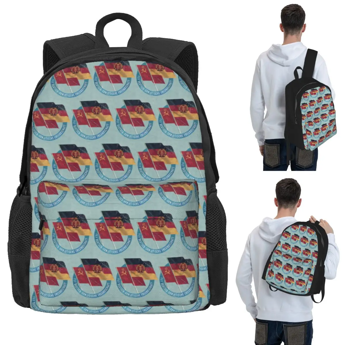 German DDR CCCP Friendship Badge Student Backpack School Bag Hiking Travel Daypack for Boys Girls Bookbag Shoulder Bags