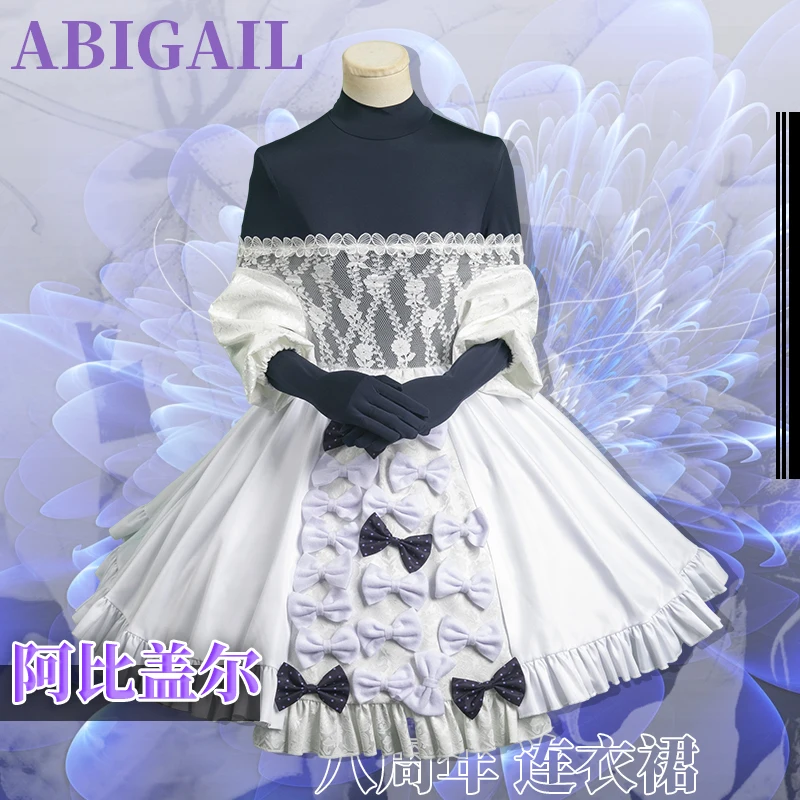 

The Fate/Grand FGO Cos Abigail Ereshkigal Cosplay New White Dark Print Bow lace Dress 8th Anniversary Costume for Women