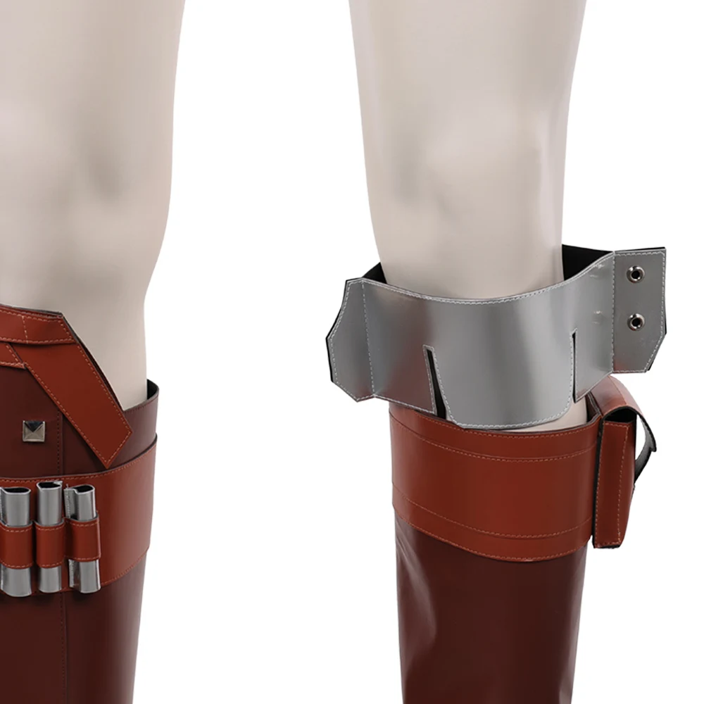 TV Bounty Hunter Din Djarin Cosplay Shin Guard Knee Pad Brown Leather Leg Protector Costume Accessories Props Halloween Carnival view 5