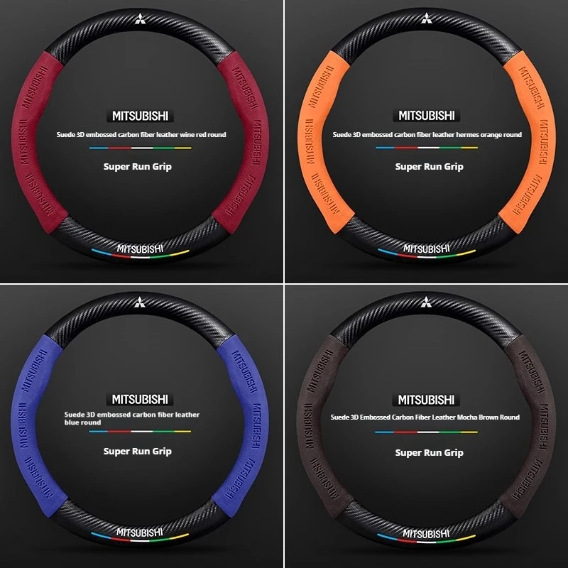 For Mitsubishi Outlander Pajero Asx Colt Lancer EX Evolution X L200 Triton RALLIART Car Suede Carbon fiber Steering Wheel Cover