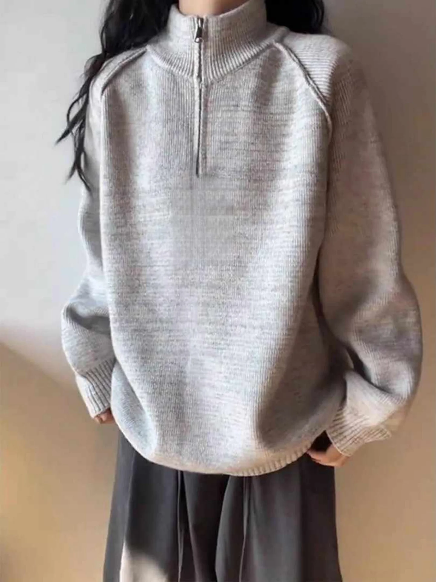 

American Sle f Zip Heavyweight Men's Sweater Winter Loose Lazy Knitwear Stand Collar oulder ape Yarn Clothing