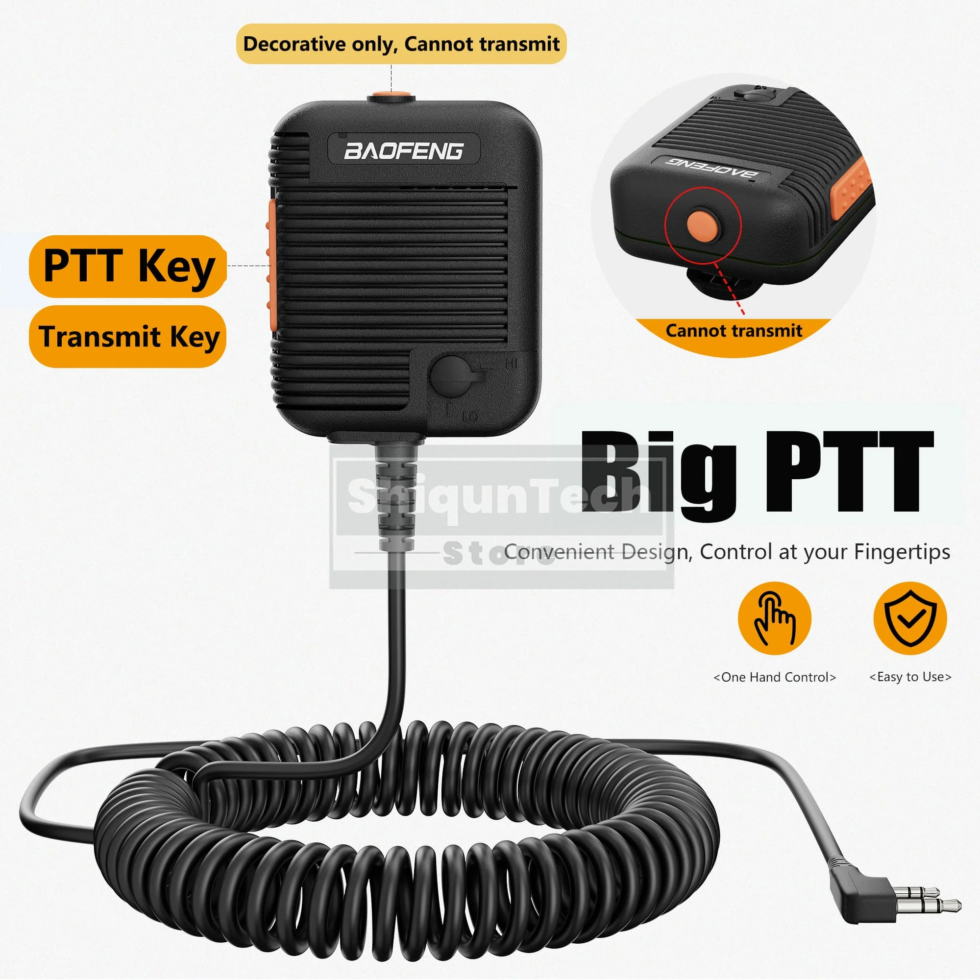 Baofeng Microphone Speaker Mic AR-152 Tactical Mic Volume Adjustable K Plug With 3.5mm Headset Jack For UV-25M DM-32 UV-32 Radio view 3