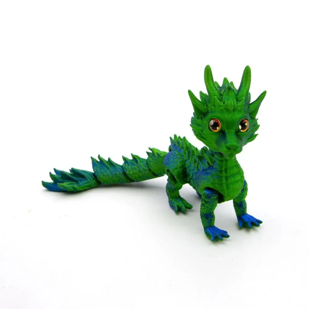 Long Haired 3D Printed Dragon Home Office Movable Joint Dragon Model Toy Multi-color Gradient Dragon Action Figure