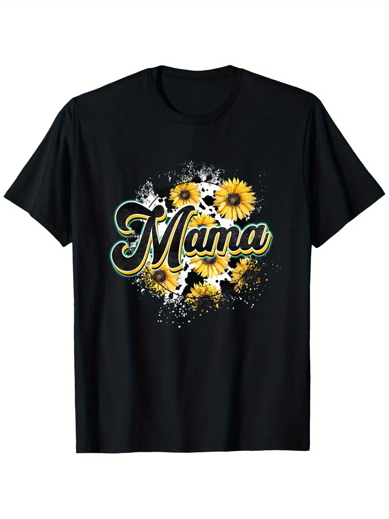 

Футболка Mama Cow Sunflower — 100% хлопок, S-3XL, черная, подарок с коровьим принтом на День матери
