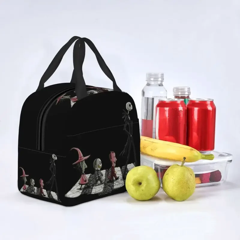 Skellington Halloween Town Insulated Lunch Bags for Women Skeleton Portable Thermal Cooler Food Lunch Box Kids School Children