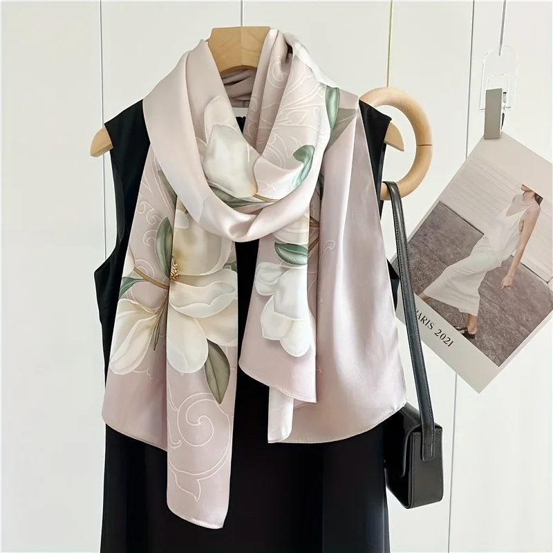 

100% Mulberry Silk Long Scarf for Women Large Oblong Shawls for Headscarf Neck- Oblong Hair Wraps Gift Packed Pink Floral Print
