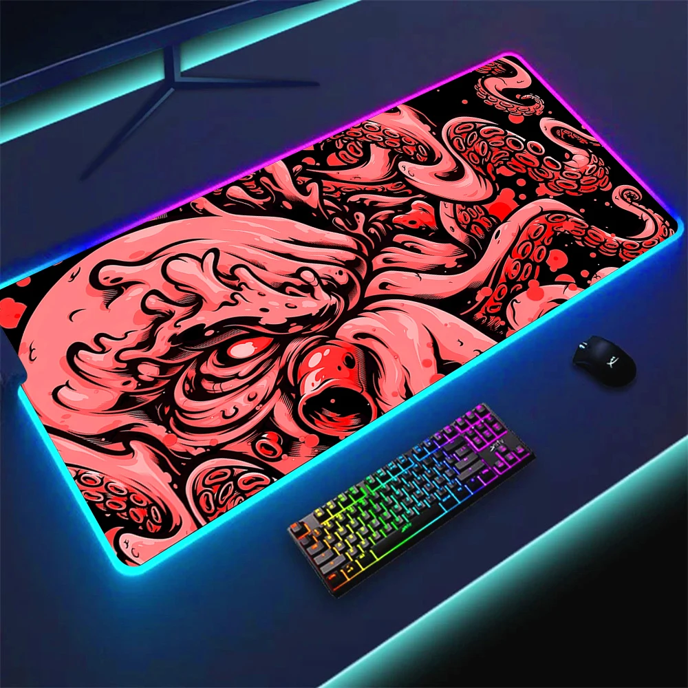 HD Print Mouse Mats Octopus Large RGB Mouse Pad Game Accessories Mousepad Gaming Desktop Carpet LED Colorful Luminous Deskmats