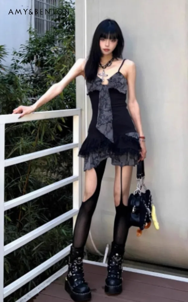 

Spice Girl Y2k Sexy Suspender Women's Dress Summer Dark V-neck Dress Sweet Sexy Slim Punk Short Dress