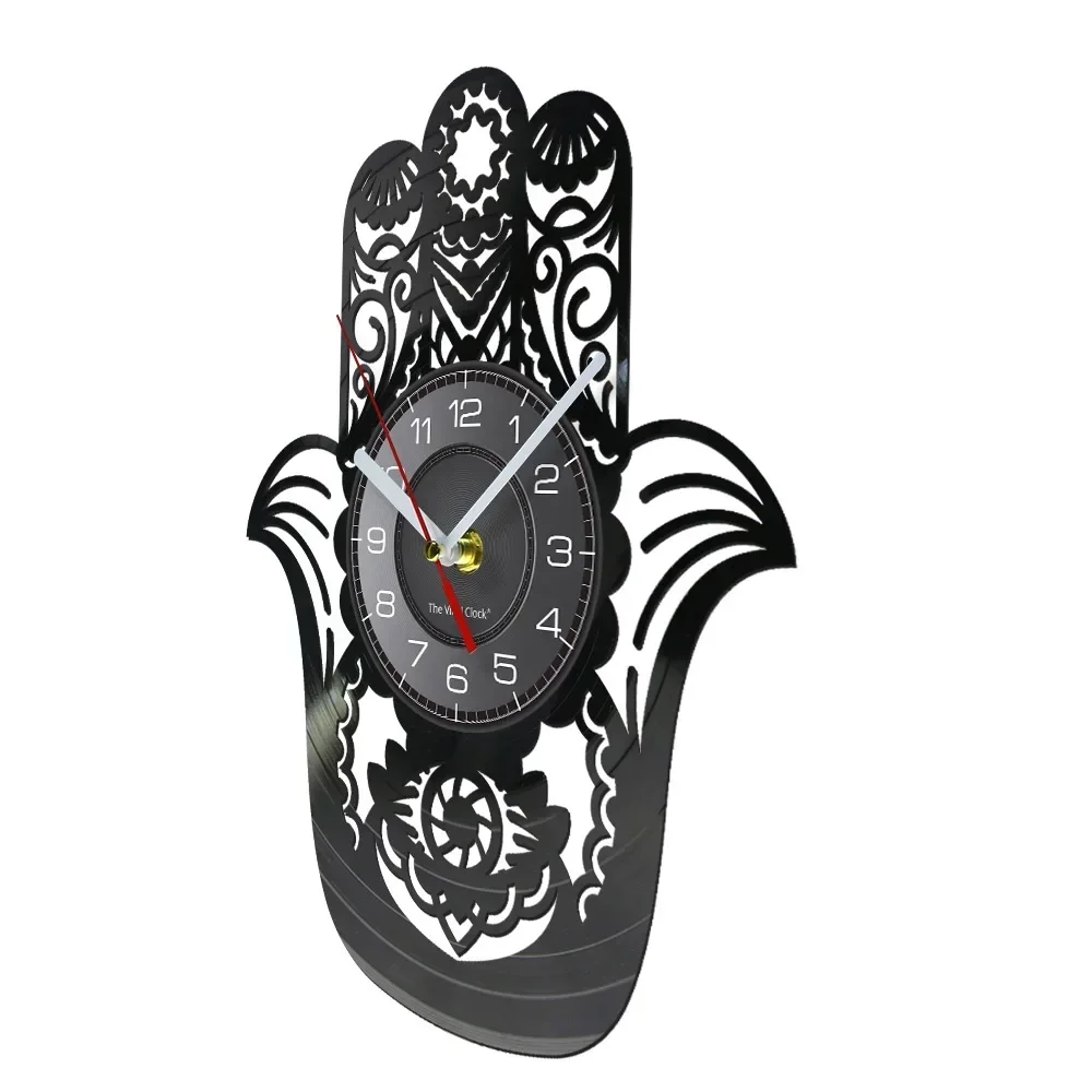 Kabbalah The Hamsa Hand Ethnic Wall Clock Made of Real Vinyl Record Bohemian Wall Art Fatima Home Decor Wall Watch New Home Gift