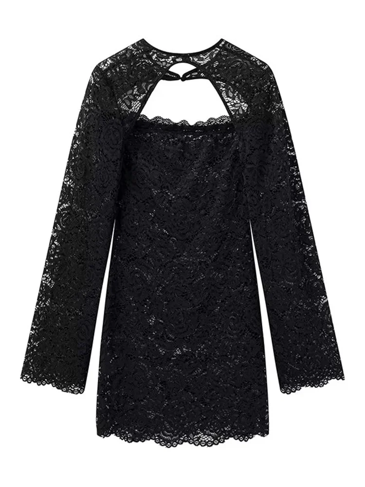 Tossy Black Lace Mini Dress Women\'s 2 Piece-Set Shrug Hollow Out Printed Fashion Sexy Party Dress Sets Female See-Through Dress