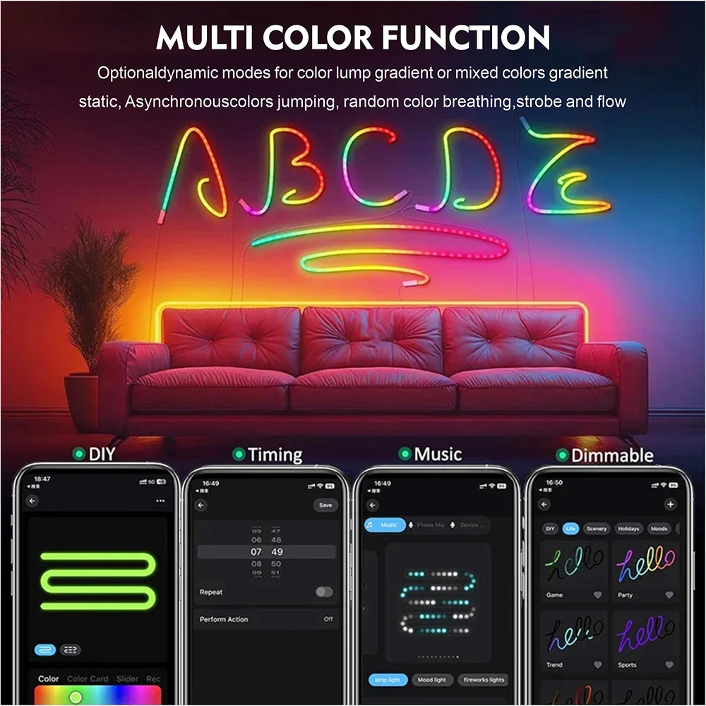 5 فولت RGB النيون قطاع ضوء 1 متر 2 متر 4 متر 5 متر USB مقاوم للماء شريط مرن الشريط أضواء النيون مع بلوتوث التحكم عن بعد للديكور المنزل
