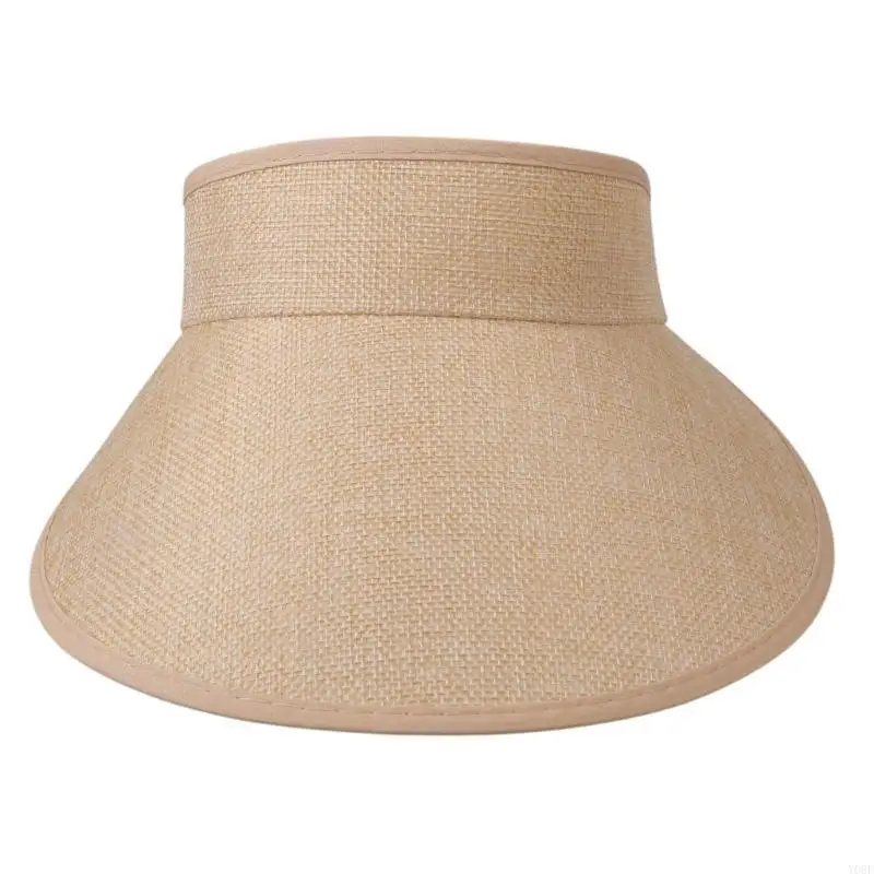 النساء والرجال للجنسين بمشبك للأشعة فوق البنفسجية للحماية من الشمس قبعة من الكتان الصناعي المنقوش We Y08E #1