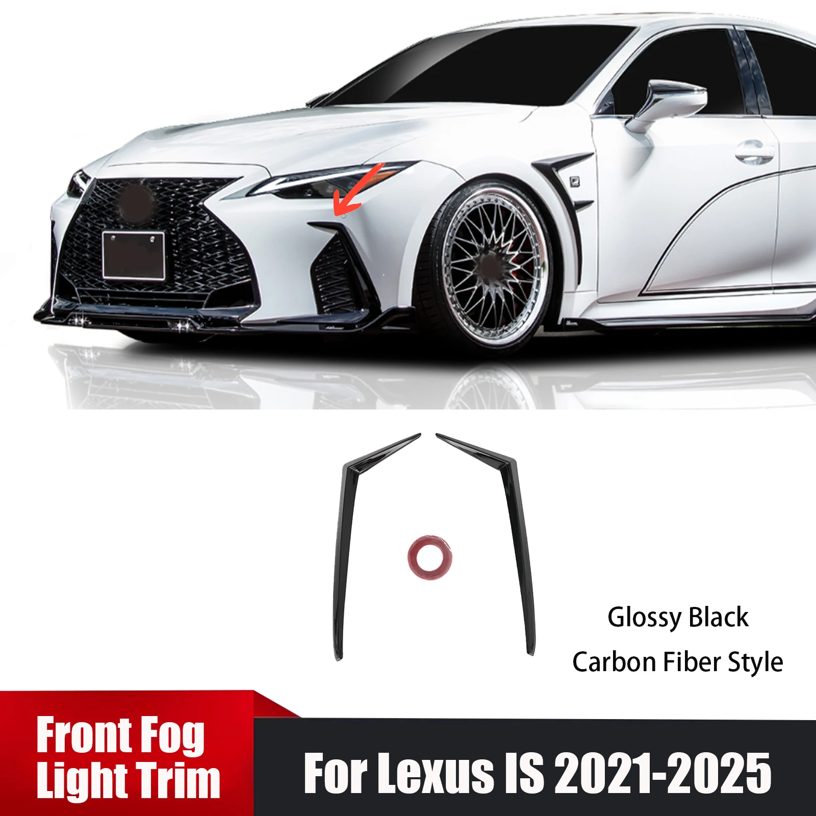 

For Lexus IS 2021-2025 A Pair Car Front Fog Light Trim Owen Style Body Kit ABS Plastic Auto Accessories Glossy Black Splitter