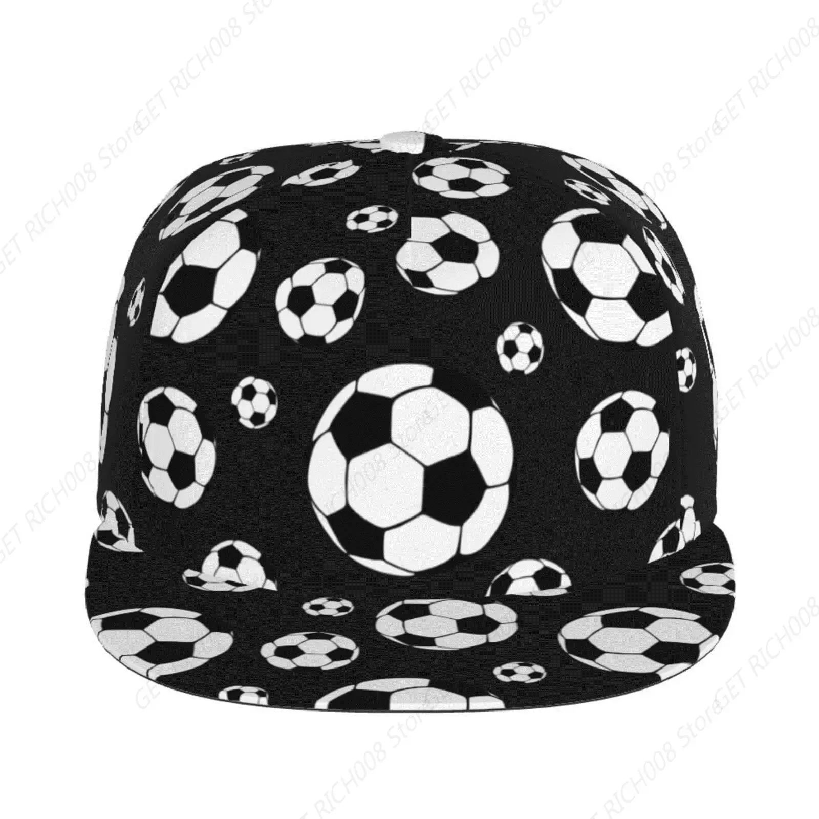 Soccer Balls Football Snapback Flat Bill Brim Cap, Cool Hip Hop Hat Breathable Adjustable Baseball Cap For Outdoor