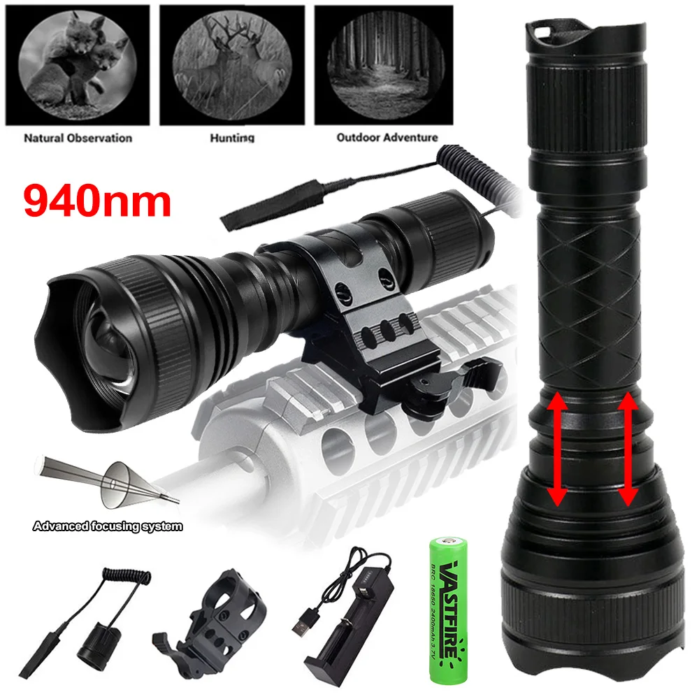 T21 Infrared Flashlight IR 850nm/940nm Night Vision LED Tactical Flashlight Zoom Waterproof Torch 18650 Battery Hunting Lantern