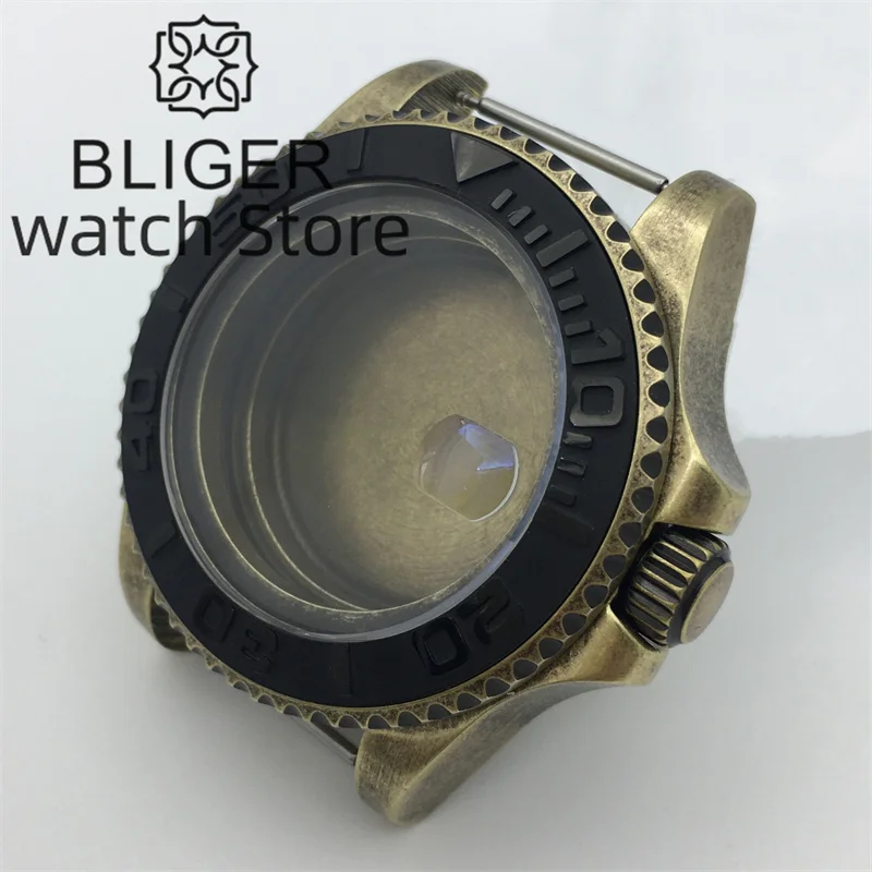 BLIGER 43mm Bronze Men's case bezel AR Sapphire glass suitable for NH34 35 36 ETA2824 PT5000 movement 10ATM waterproof