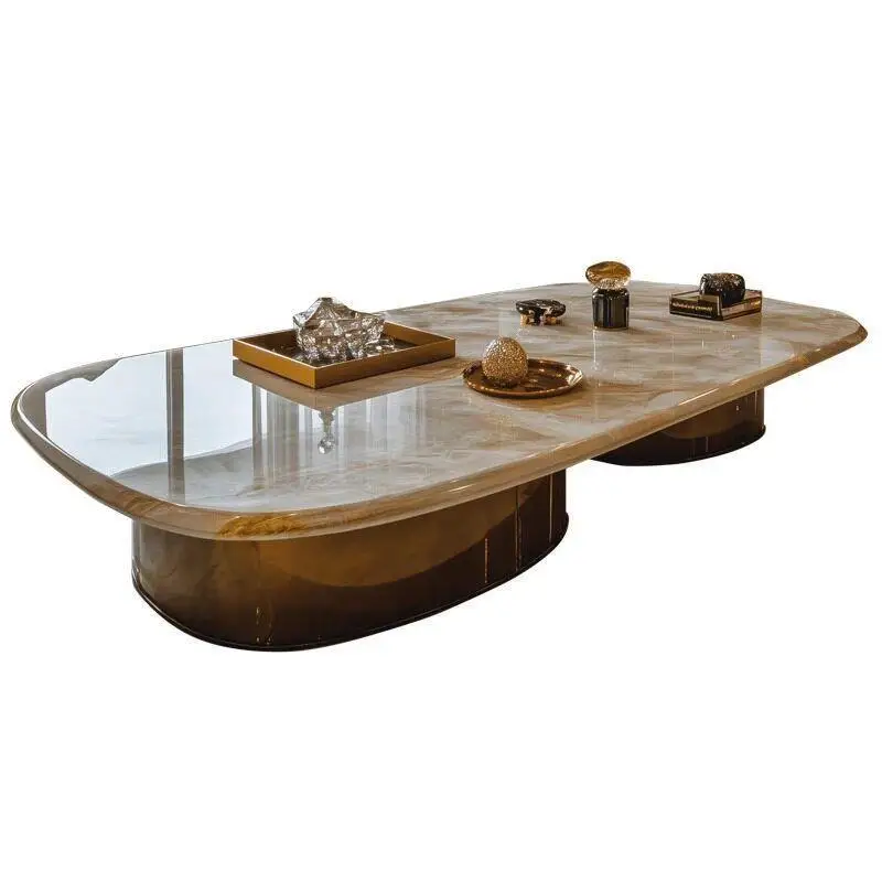 Modern simple microcrystalline stone coffee table villa large household light luxury marble pattern living room furniture