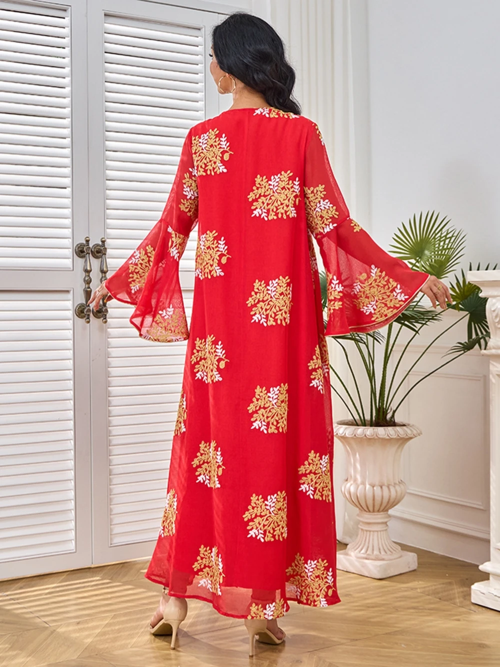 Red Dubai Embroidery A Line Evening Dress Elegant Lace O Neck Party Wear Fashionable Kaftan Customized In Stock Prom Gown