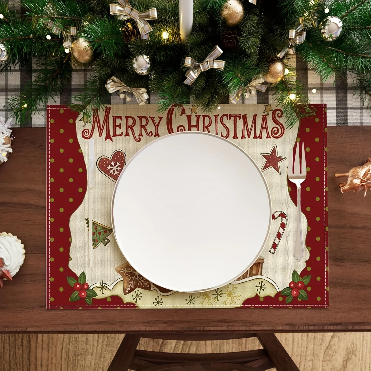 VIKAMA 4/6/8/10pcs Merry Christmas Gingerbread Man Placemats Kitchen Coasters Coffee Coasters Home Decor