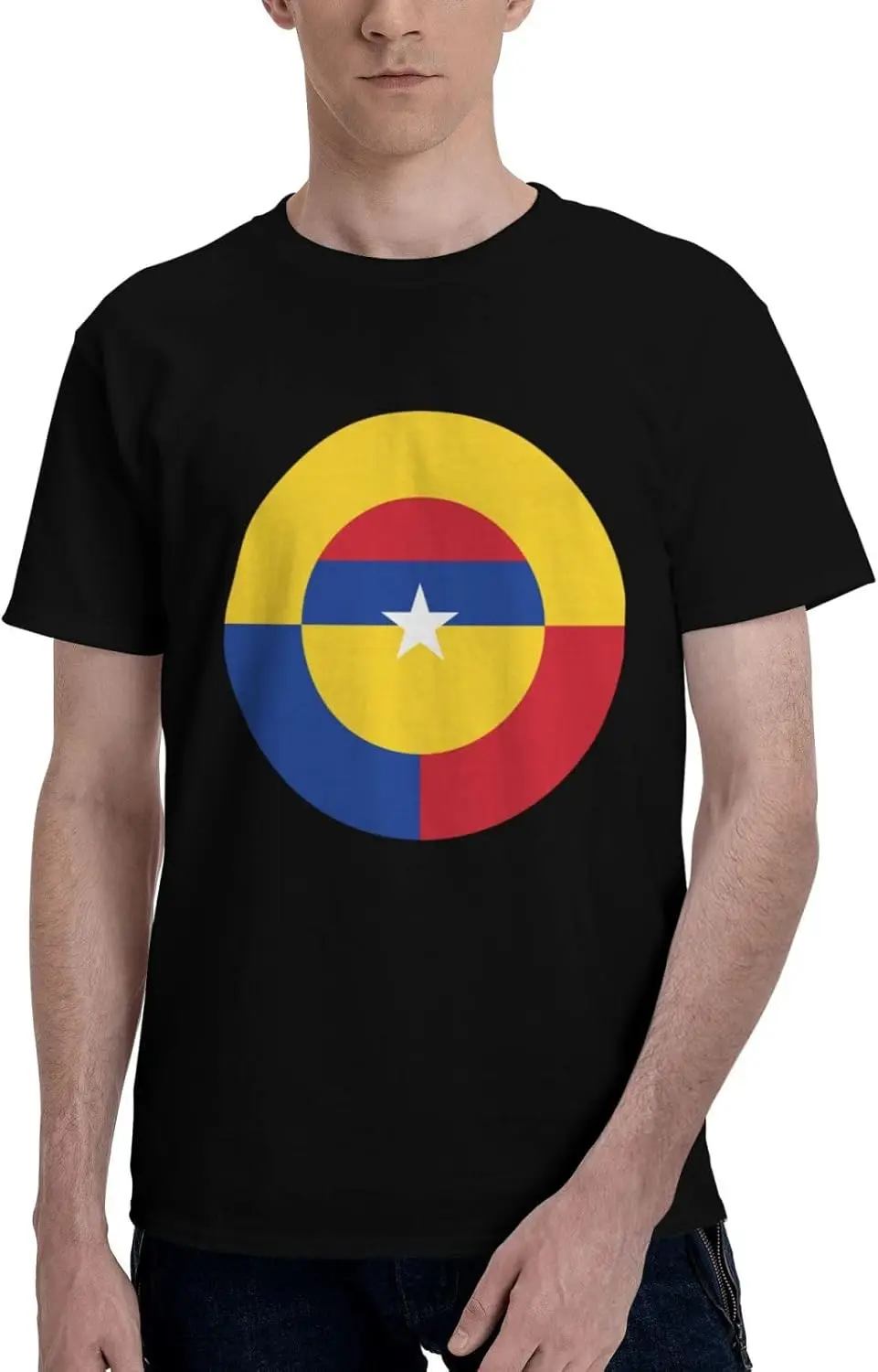 Roundel of Colombia Short Sleeve T-Shirt Cotton Soft Breathable Crew-Neck Black