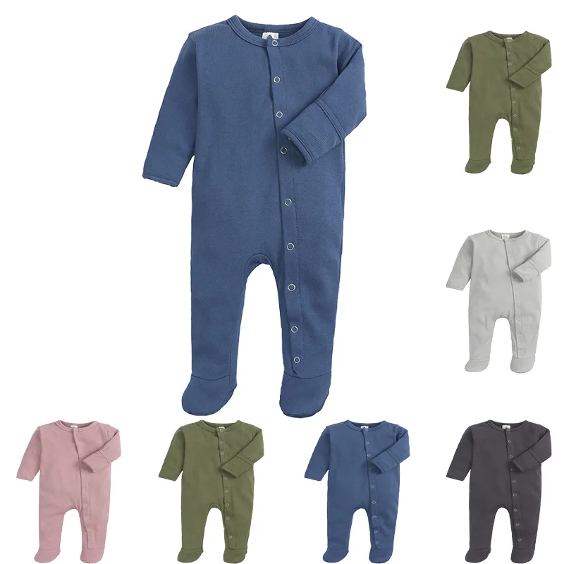 Autumn Newborn Baby Boys Girls Clothes Solid Color Jumpsuit Rompers Infant Footed Covered Jumpsuits Bodysuit One Piece Outfits