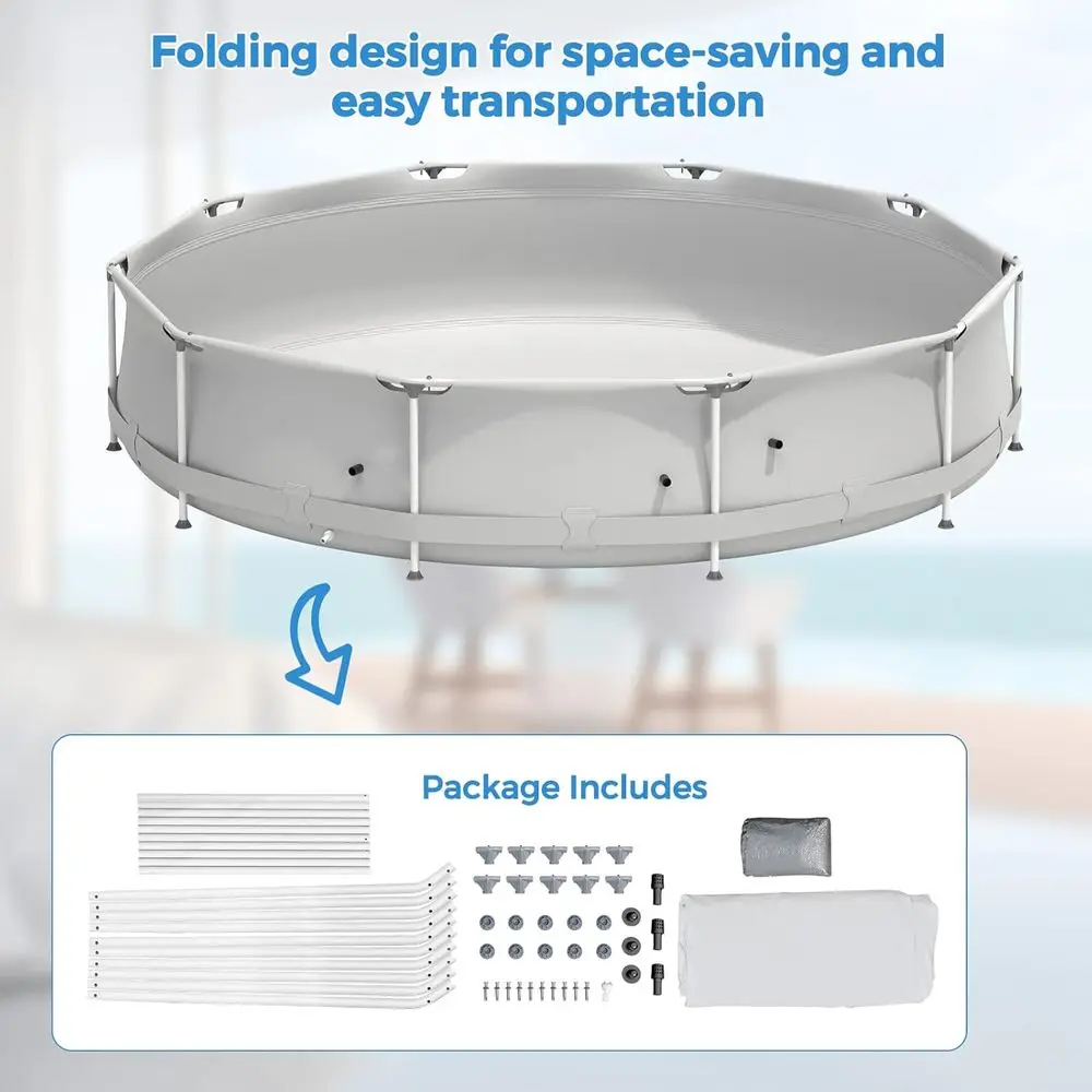 Piscina sobre el suelo con estructura de acero de 12 pies x 31,5 pulgadas con cubierta, piscina duradera para patio trasero
