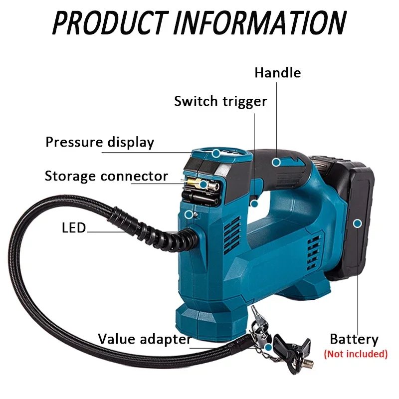 Car Tire Air Pump Electric Cordless Air Pump for 18V Makita Battery Portable Compressor Inflatable Pump With Digital Display