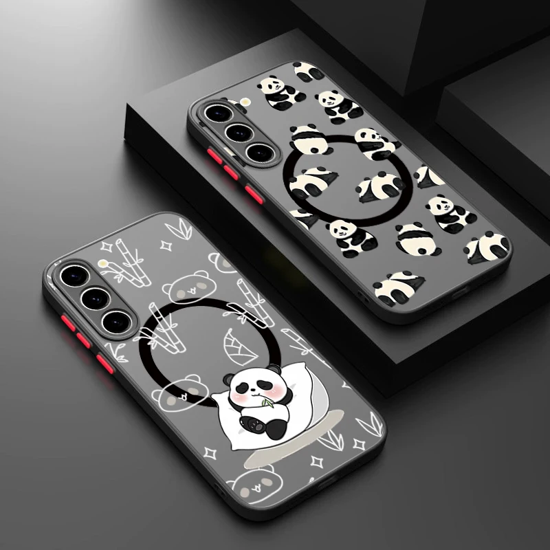 Cartoon Panda Printed Magnetic Phone Case For Samsung Galaxy