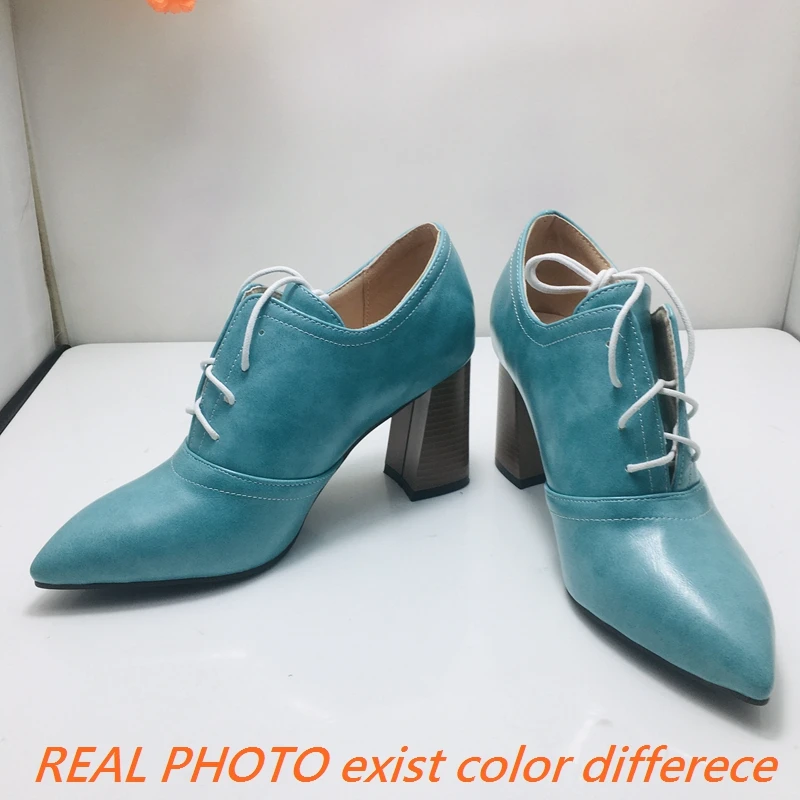 ASILETO Sexy Office Lady Pumps Pointed Toe Block High Heels 8cm Lace Up Large Size 48 49 50 Vintage Daily Women Shoes Spring