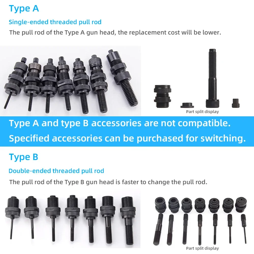 Imagem -03 - Industrial Rebite Porca Arma Hidráulica Pneumática Automática Rebitador Ferramenta Configuração Rivnut Rebitagem Métrica m3 m4 m5 m6 m8 M10 M12 ou Unc