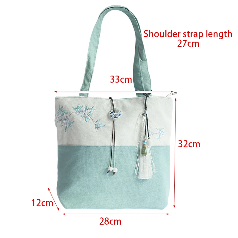 Bolso de mano bordado para mujer con patrón de flores y hierba, bolso de hombro de moda de estilo chino de lona Retro artístico