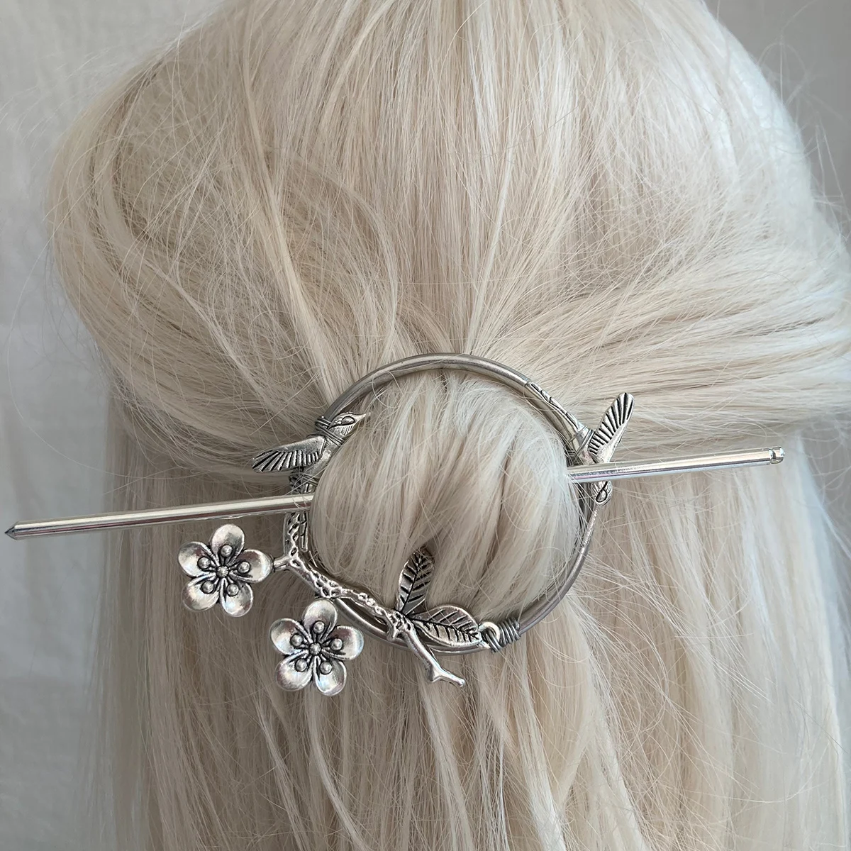 Elf Hair Fork Hair Stick Brooch Pin Hair Barrette with Flores Ramita Robin