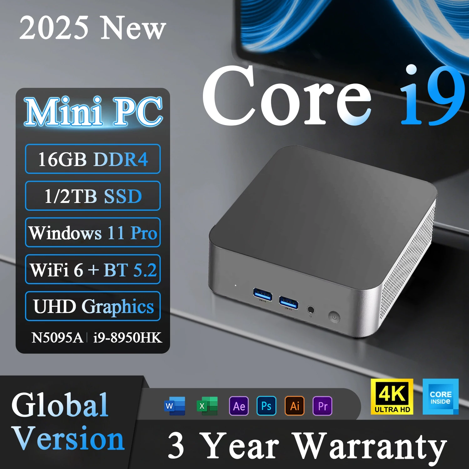 

Portable MINI PC Core i9 8950HK Windows 11 Pro DDR4 16GB SSD 1TB 2TB Computer Gamer Wifi 6 BT5.2 Office UHD Desktop Desktop PC