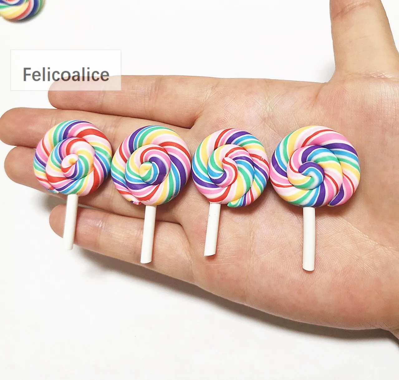 1/2PCS Große Simulieren Ton Lolipop Nette Plastilin Süßigkeiten Flache Rückseite für Kinder DIY Telefon Dekoration Schreibtisch Dekoration fee Garten – Detail 29