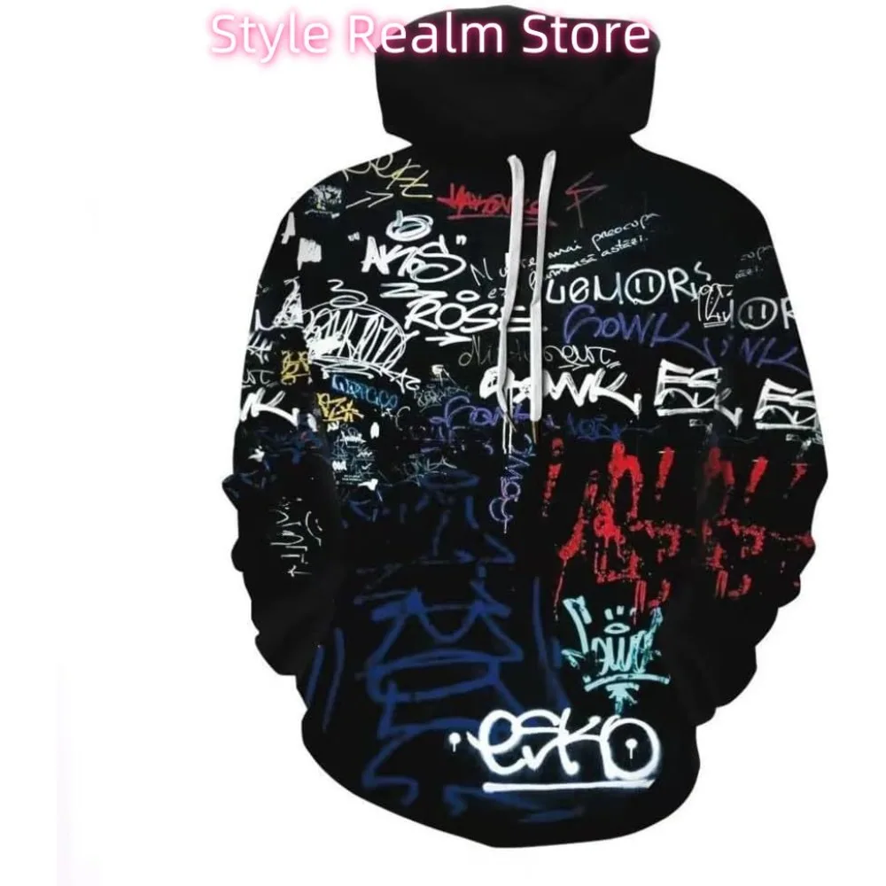 الرجال 3D المطبوعة الجدة هوديي الهيب هوب هوديس الشارع الكتابة على الجدران البلوز جيوب عارضة السترة