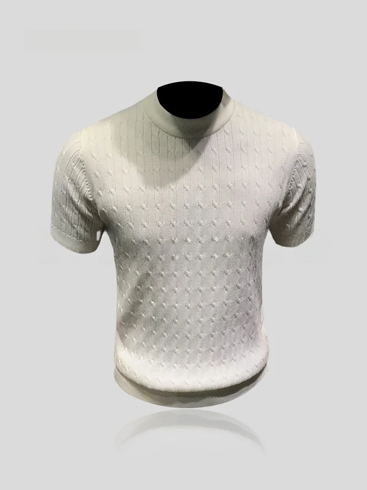 I.T  Summer New Men's Slim Fit Knitted Short Sleeve T-Shirt Half High Collar Business Fashion Sun Protection Clothing
