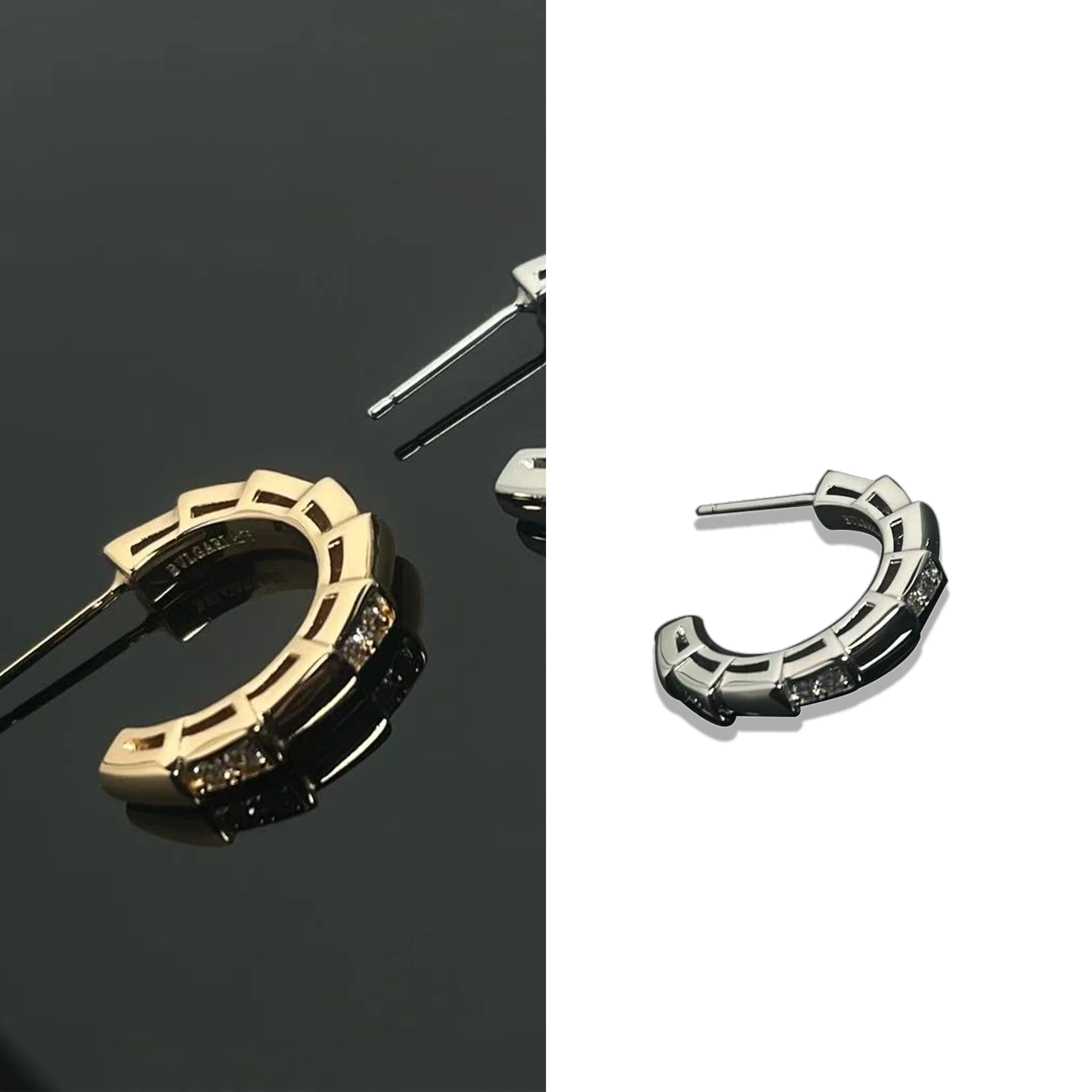 

Fashionable and minimalist snake bone earrings made of pure silver S925 light luxury diamond studded earrings Serpenti series