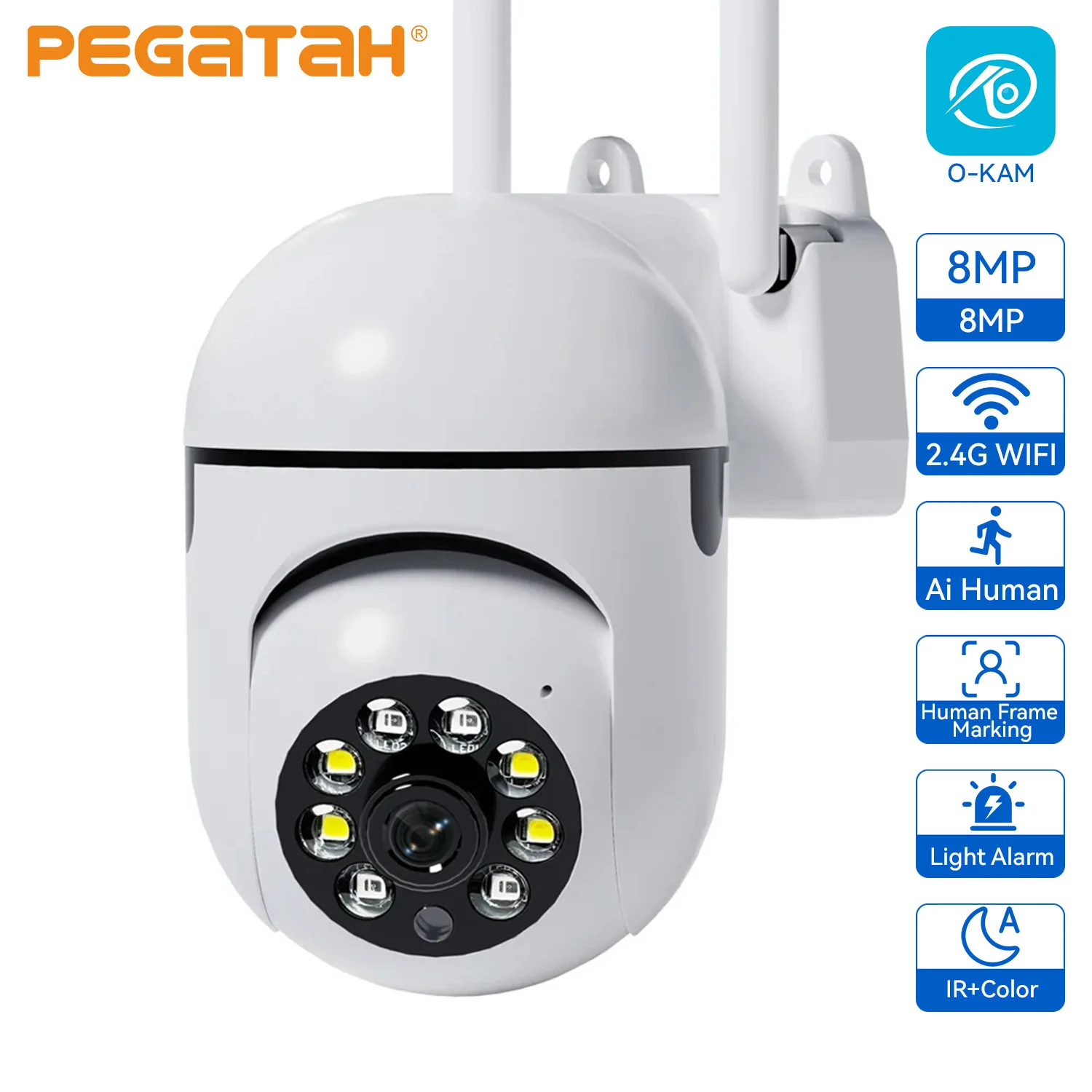 8MP Wireless Security Survillance PTZ Camera Wifi IP Outdoor 5X Zoom Cameras AI Human Tracking Two-way Audio HD Night Color Cam