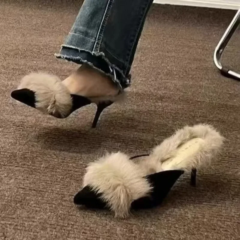 2025 Vrouwen Pomp Veer Hakken Mode Eenvoudige Wind Muilezel Slippers Vrouwen Slide Stiletto Hakken Schoenen Voor Vrouwen Hakken