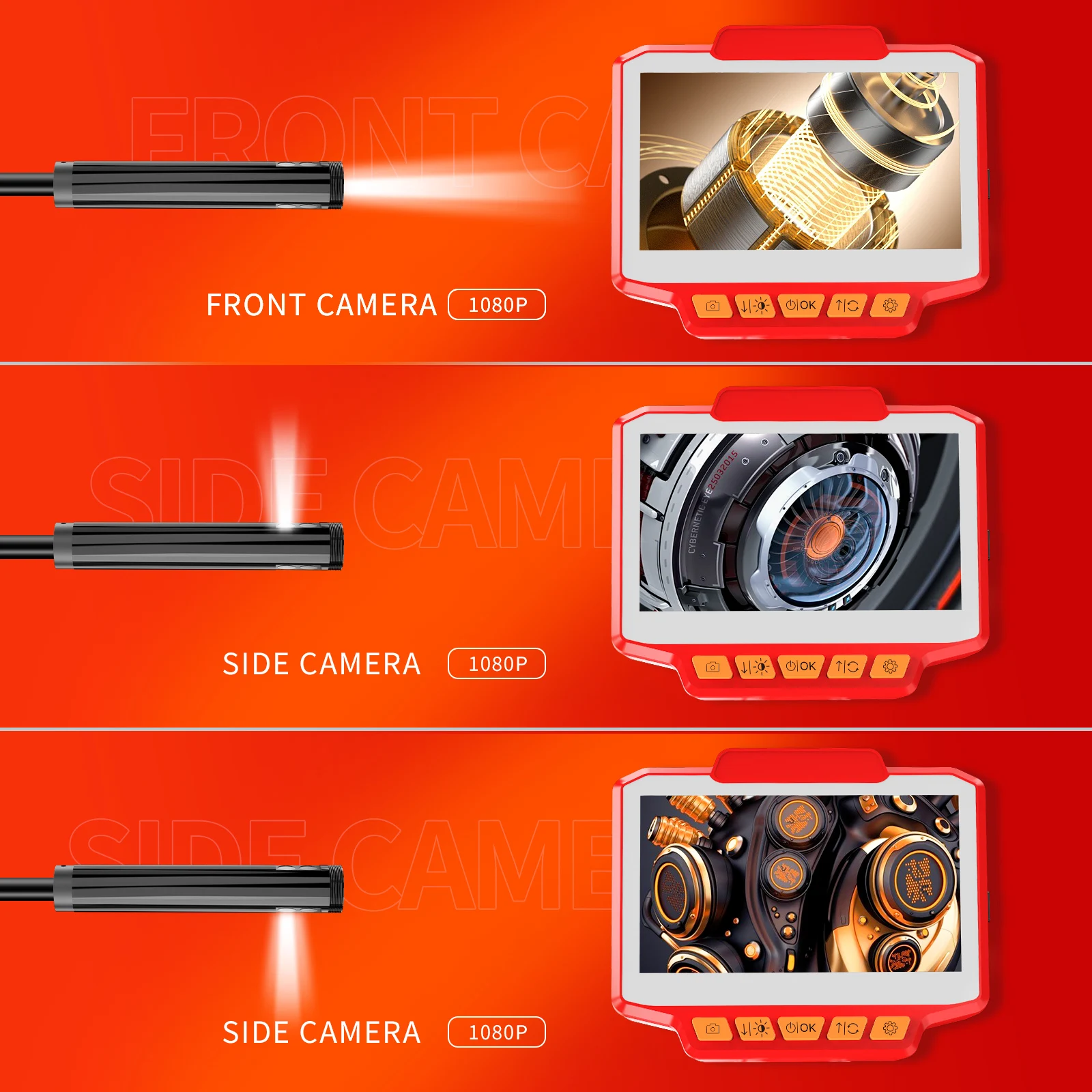 DVR 2M/5M/10M Cable Waterproof IP67 1080P,Three Lens 8mm Diameter, SYANSPAN Pipe Inspection Camera Security System Car Inspect