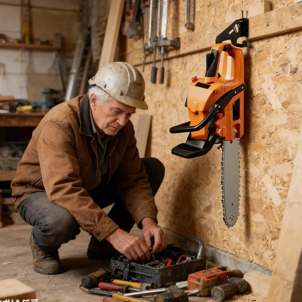 

Вешалка для инструментов, металлическое настенное крепление для бензопилы, экономия места, сверхмощный держатель для бензопилы, противоскользящие вешалки для бензопилы, хранение в гараже