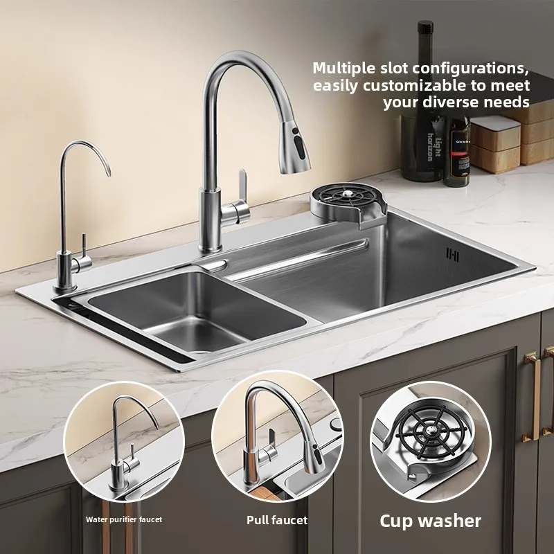 حوض سميك من الفولاذ المقاوم للصدأ، كونترتوب منزلي كبير بخزان واحد، حوض غسيل خضروات متوسط وسفلي #4